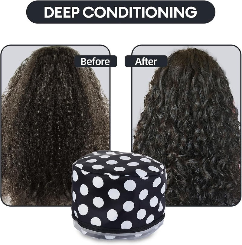 LIARTY Electric Hair Steamer Cap with 2 Mode Temperature Control, Removable Washable Thermal Spa Hat for Home Hair Care (Black & White) - Image 2